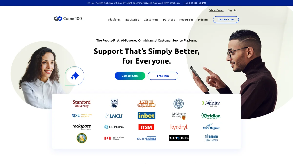Comm100 landing page