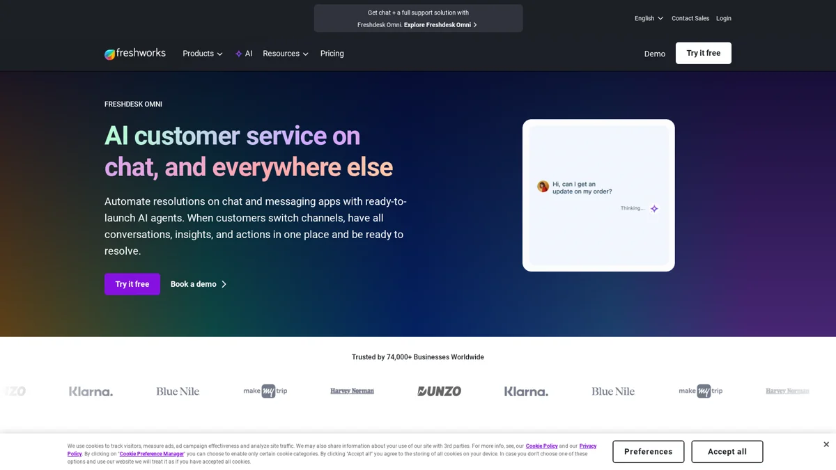 Freshchat landing page