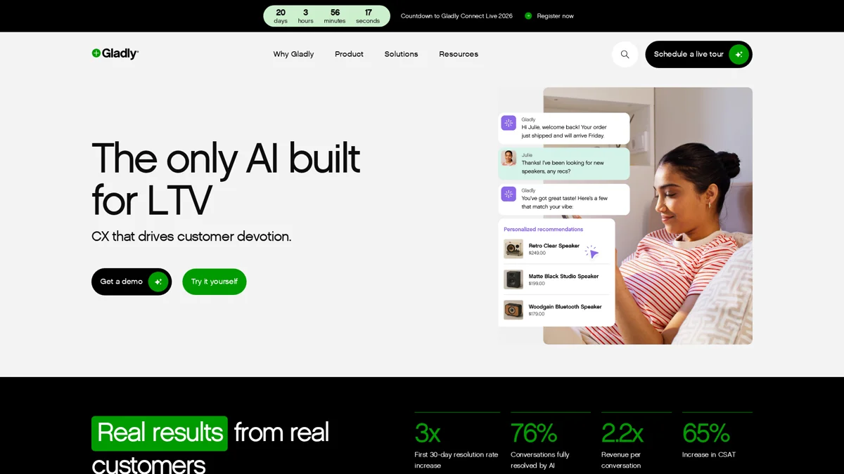 Gladly landing page