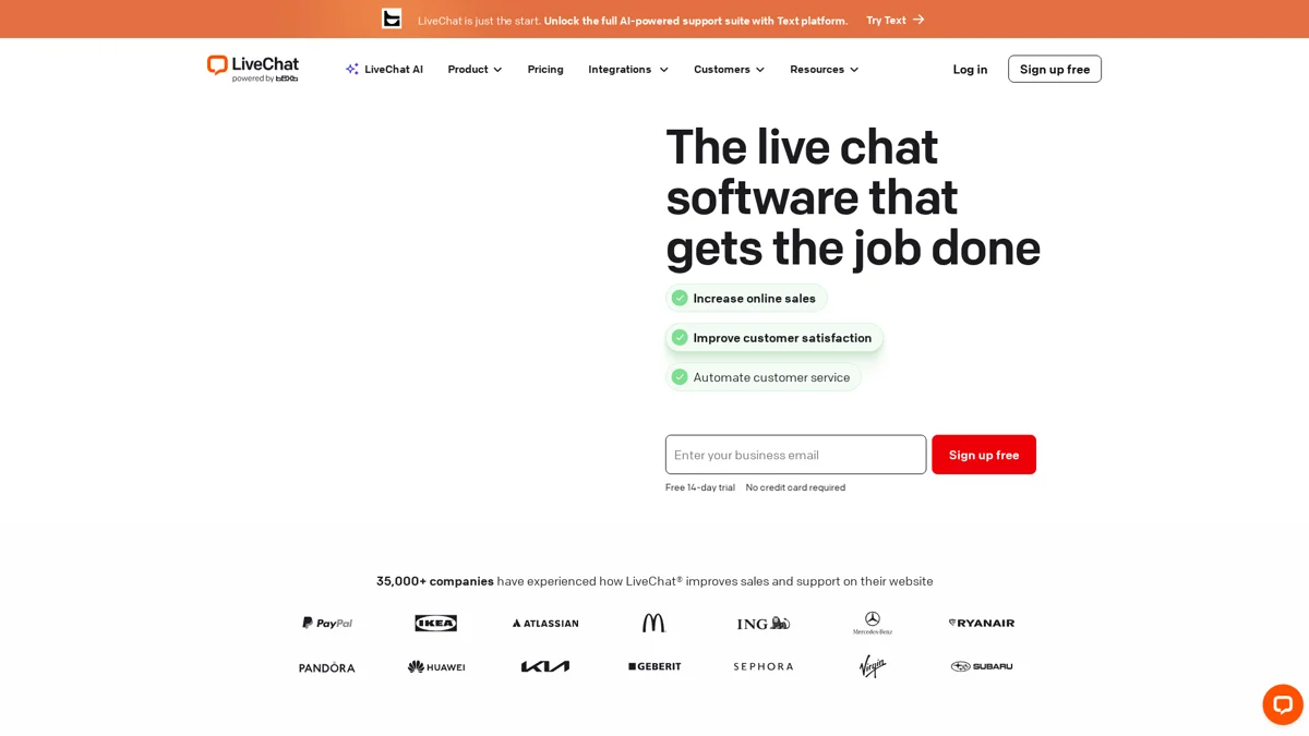 LiveChat landing page