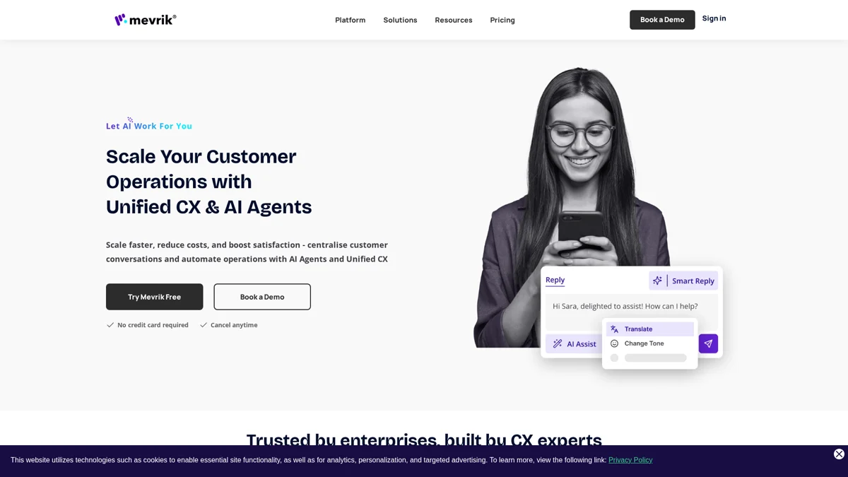 Mevrik landing page