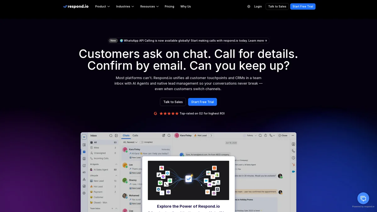 Respond.io landing page