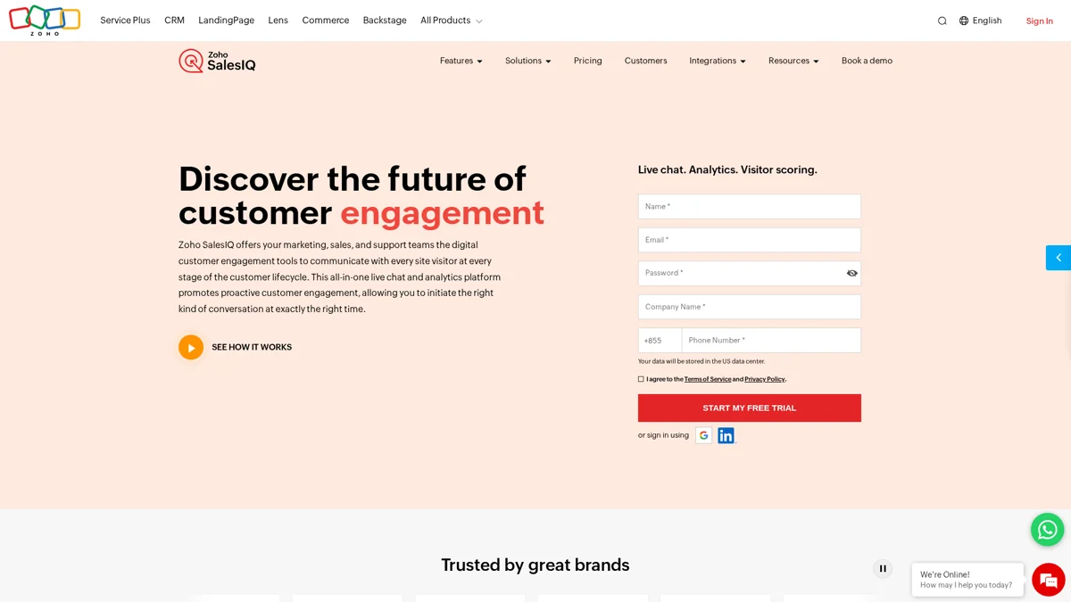 Zoho SalesIQ landing page