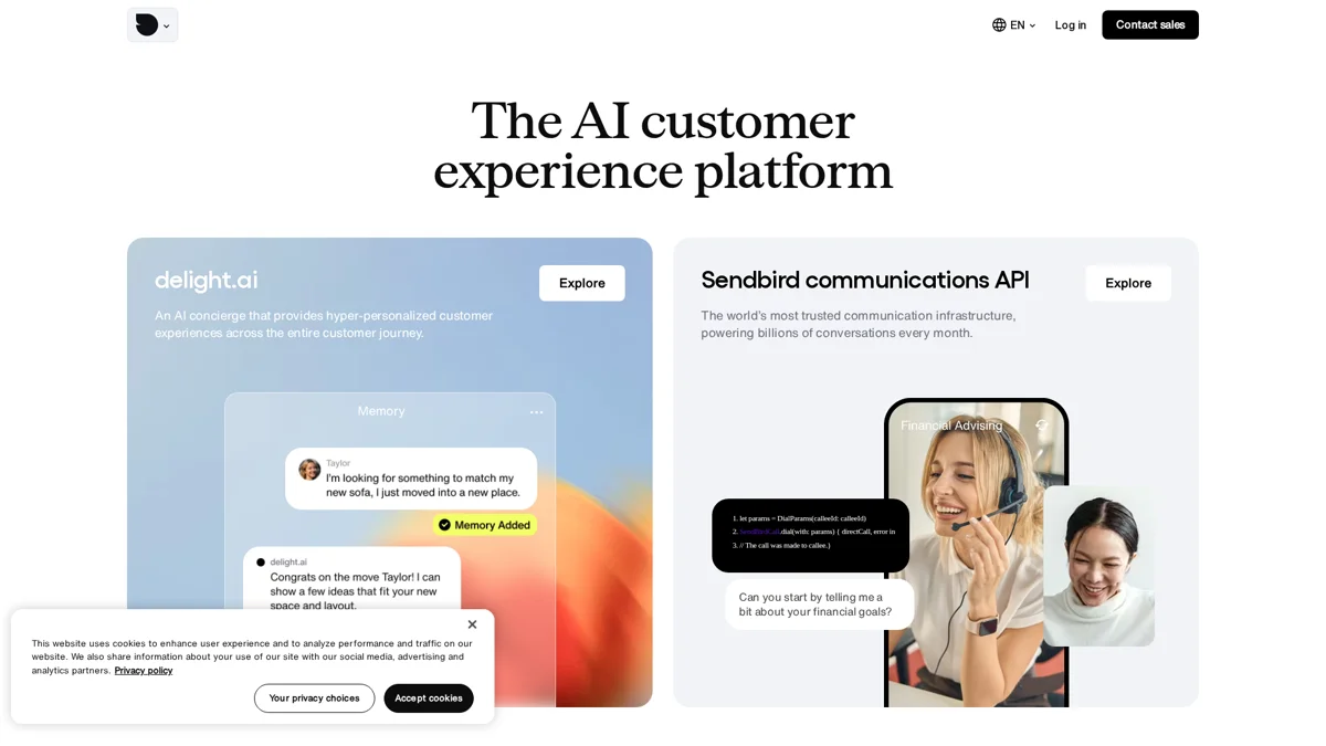 Sendbird landing page