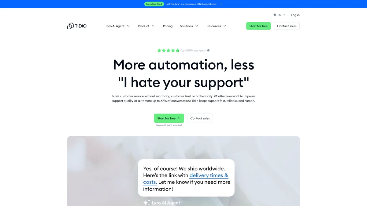 Tidio landing page