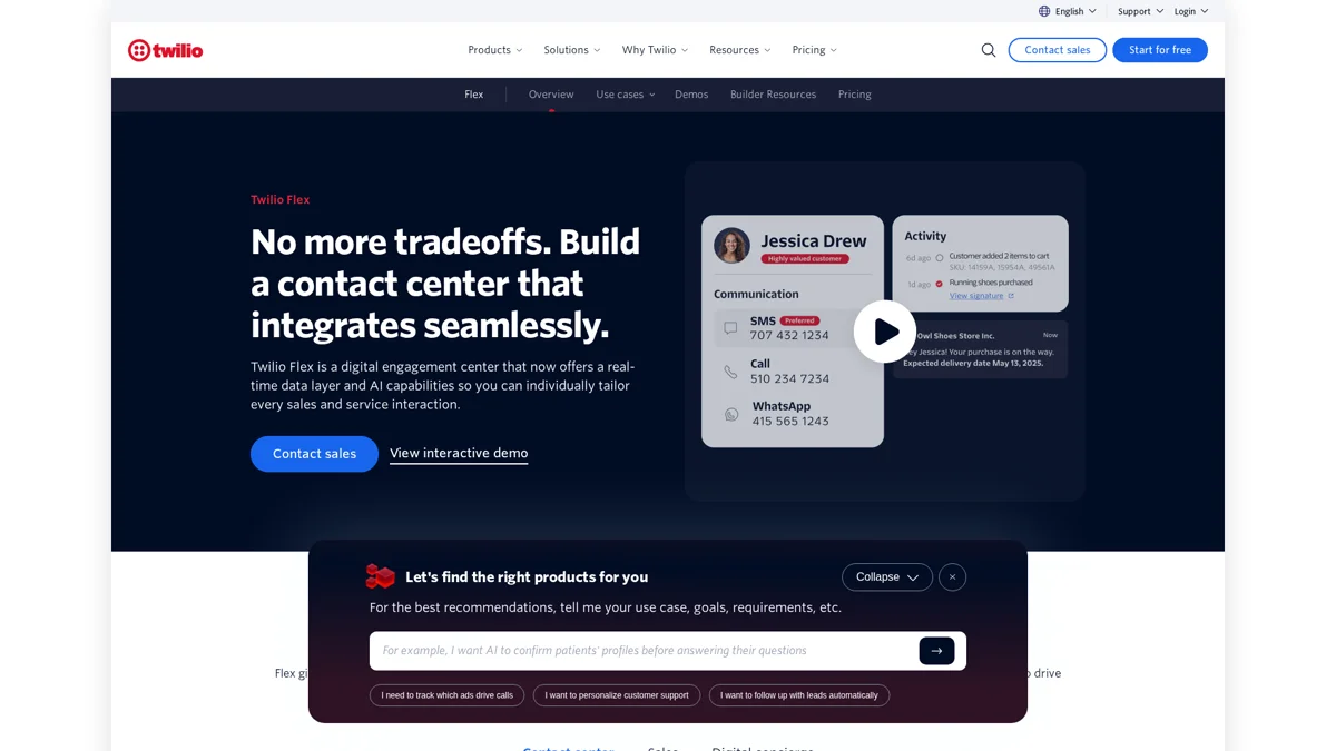 Twilio Flex landing page