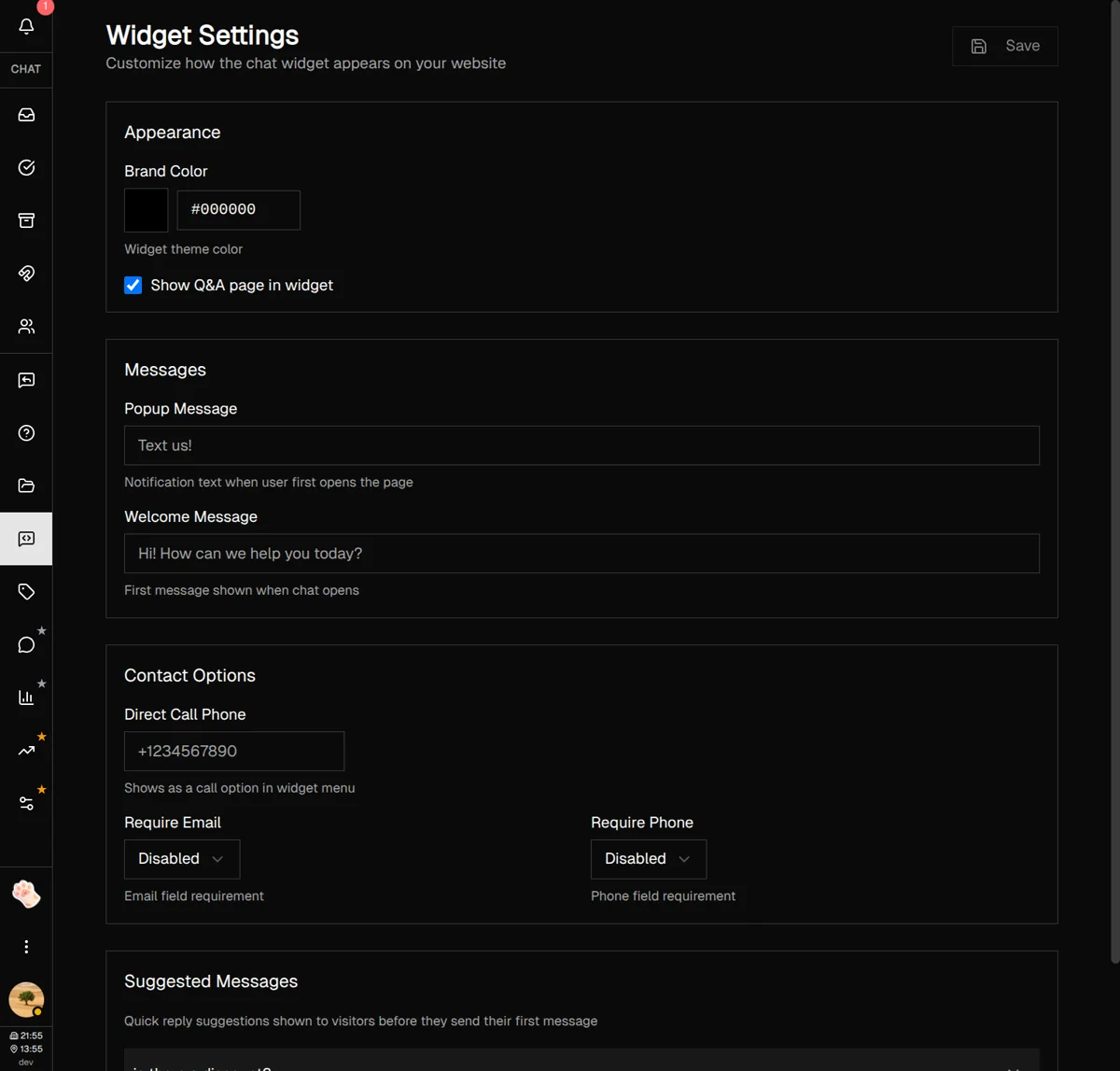 Widget appearance settings