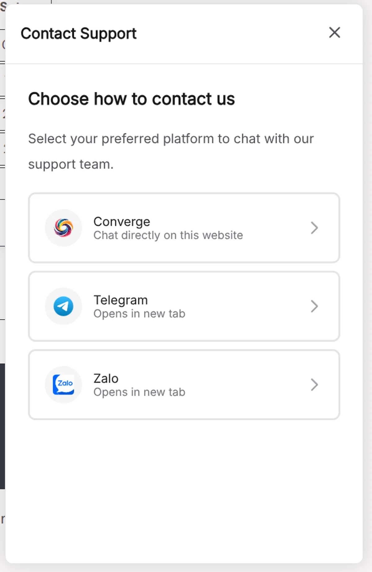 Widget contact options